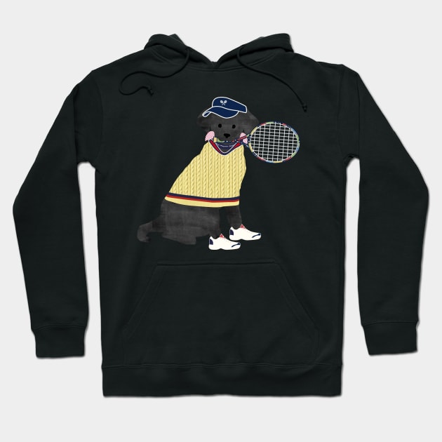 Black Lab Preppy Tennis Dog Hoodie by emrdesigns